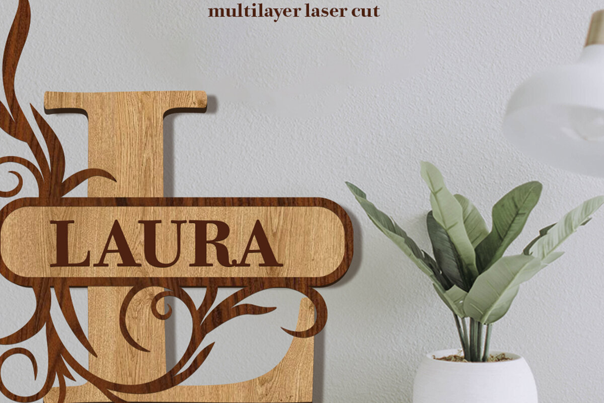 Intra απο ξύλο plywood 3mm-4mm πάχος – Split Name L Monogram Δίασταση  20x20 cm INTRAFABR-80063618