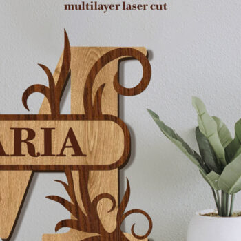 Intra απο ξύλο plywood 3mm-4mm πάχος – Split Name M Monogram Δίασταση  20x20 cm INTRAFABR-80063611 - Image 1