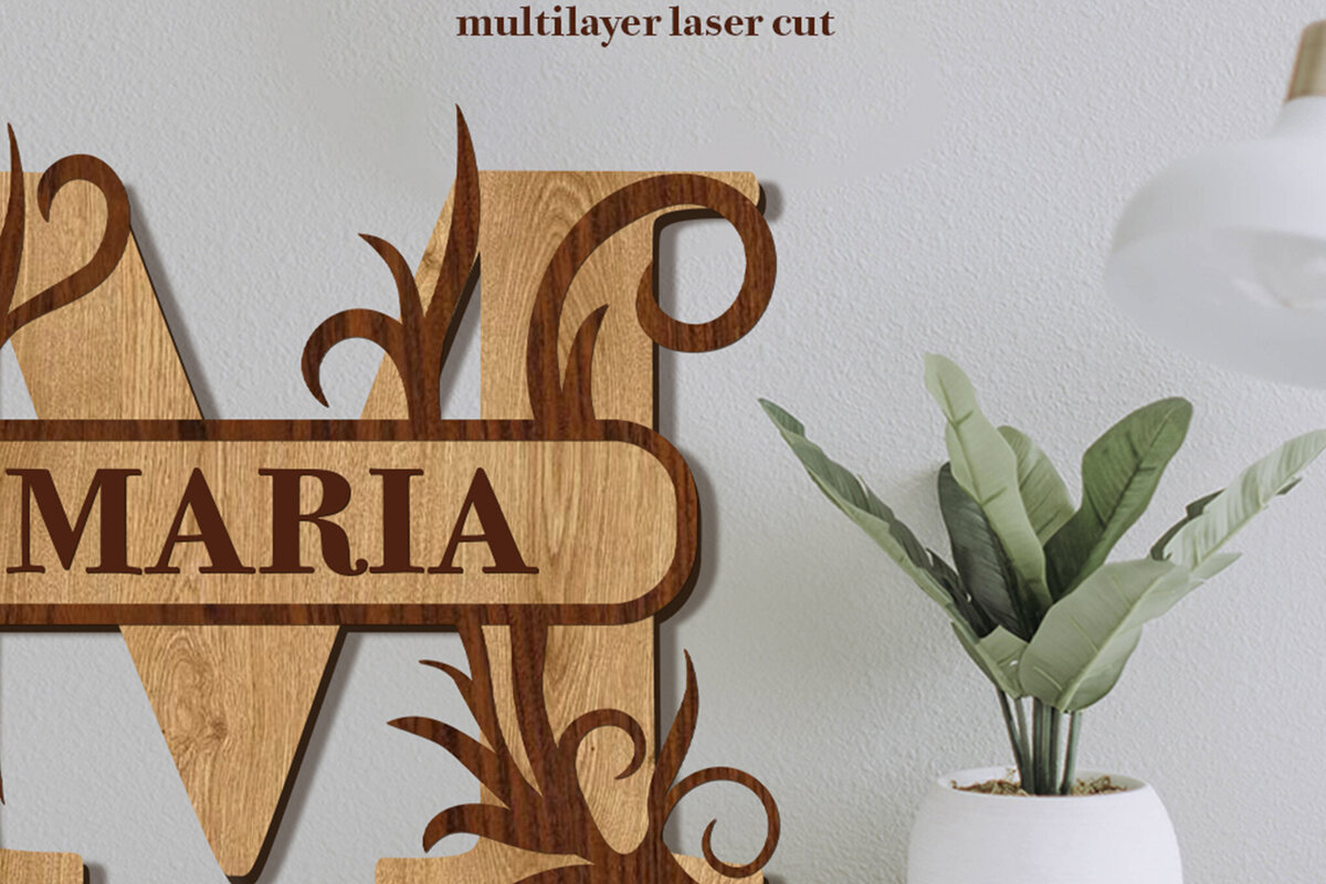 Intra απο ξύλο plywood 3mm-4mm πάχος – Split Name M Monogram Δίασταση  20x20 cm INTRAFABR-80063611