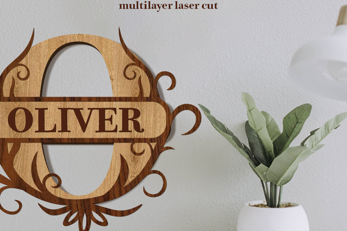 Intra απο ξύλο plywood 3mm-4mm πάχος – Split Name O Monogram Δίασταση  20x20 cm INTRAFABR-80063600