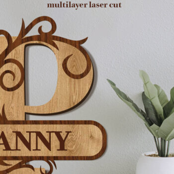 Intra απο ξύλο plywood 3mm-4mm πάχος – Split Name P Monogram Δίασταση  20x20 cm INTRAFABR-80063592 - Image 1