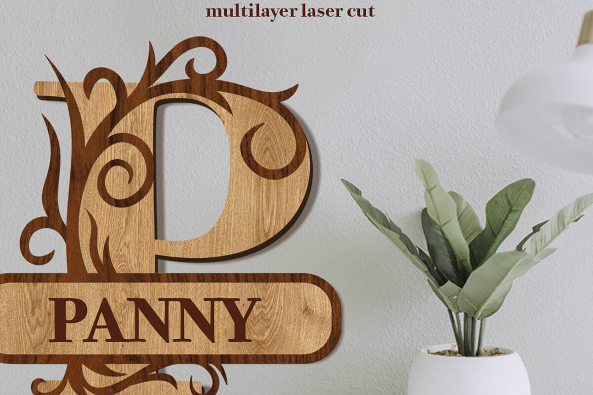 Intra απο ξύλο plywood 3mm-4mm πάχος – Split Name P Monogram Δίασταση  20x20 cm INTRAFABR-80063592