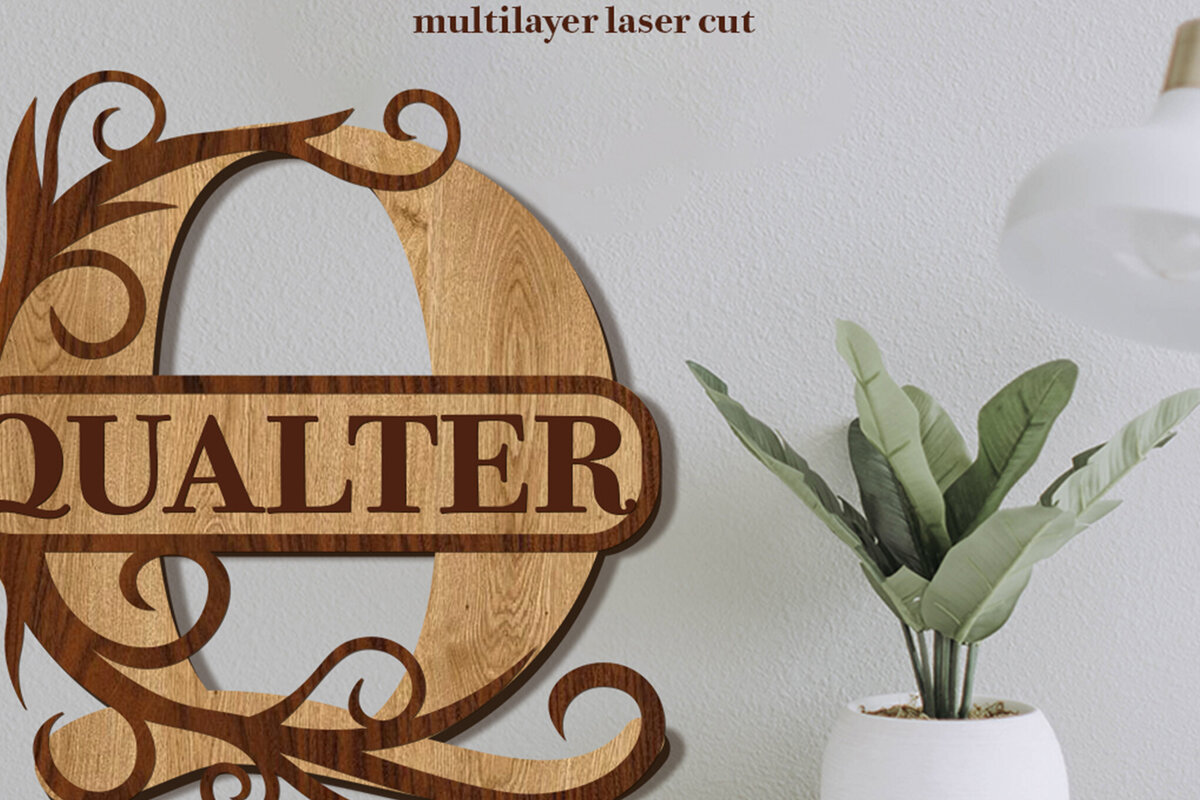 Intra απο ξύλο plywood 3mm-4mm πάχος – Split Name Q Monogram Δίασταση  20x20 cm INTRAFABR-80063581