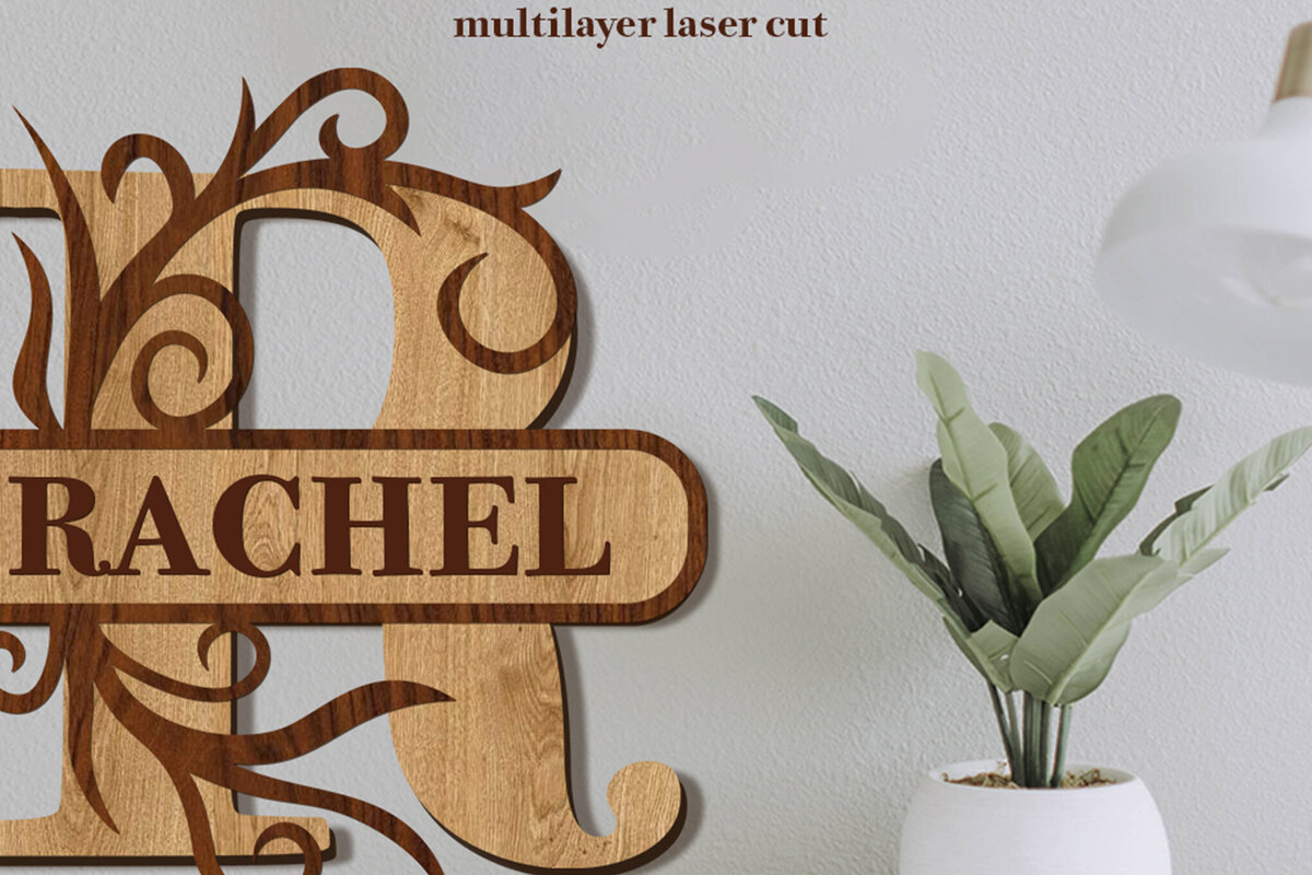 Intra απο ξύλο plywood 3mm-4mm πάχος – Split Name R Monogram Δίασταση  20x20 cm INTRAFABR-80063577