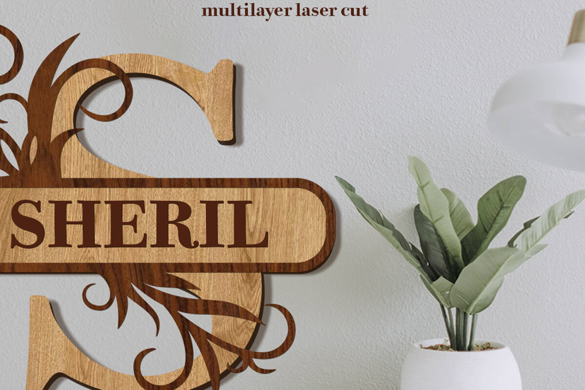 Intra απο ξύλο plywood 3mm-4mm πάχος – Split Name S Monogram Δίασταση  20x20 cm INTRAFABR-80063571