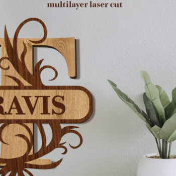 Intra απο ξύλο plywood 3mm-4mm πάχος – Split Name T Monogram Δίασταση  20x20 cm INTRAFABR-80063567 - Image 1