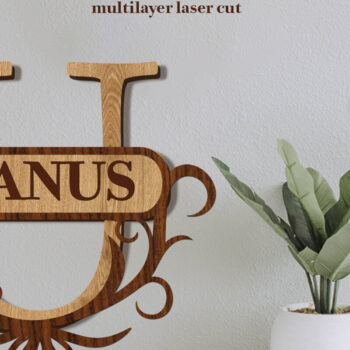 Intra απο ξύλο plywood 3mm-4mm πάχος – Split Name U Monogram Δίασταση  20x20 cm INTRAFABR-80146607 - Image 1