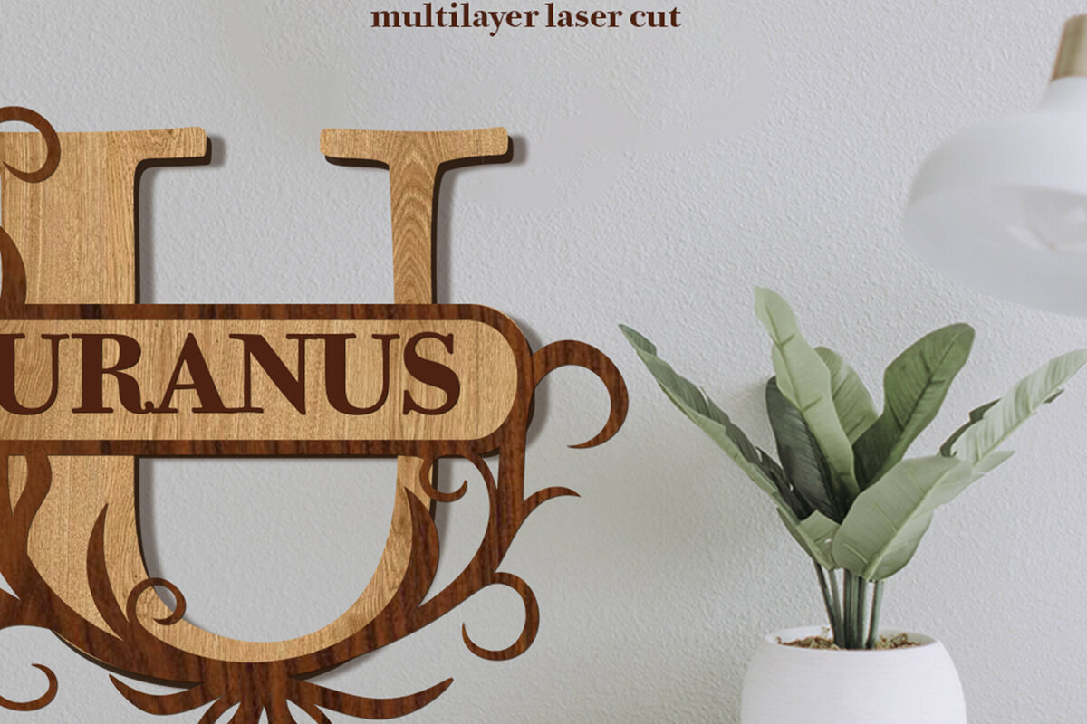 Intra απο ξύλο plywood 3mm-4mm πάχος – Split Name U Monogram Δίασταση  20x20 cm INTRAFABR-80146607