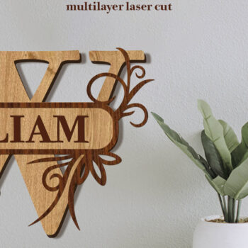 Intra απο ξύλο plywood 3mm-4mm πάχος – Split Name W Monogram Cut Laser Δίασταση  20x20 cm INTRAFABR-80146581 - Image 1