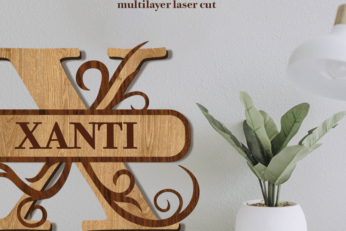 Intra απο ξύλο plywood 3mm-4mm πάχος – Split Name X Monogram Δίασταση  20x20 cm INTRAFABR-80146573