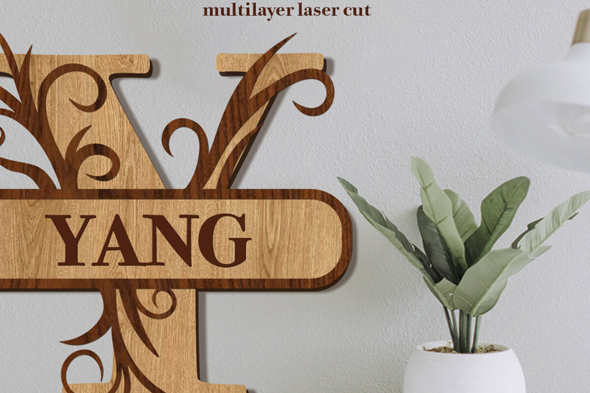 Intra απο ξύλο plywood 3mm-4mm πάχος – Split Name Y Monogram Δίασταση  20x20 cm INTRAFABR-80146561