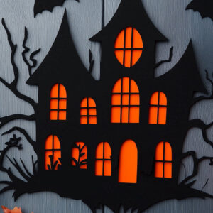 Intra απο ξύλο plywood 3mm-4mm πάχος – Spooktacular Haunted House Δίασταση  20x20 cm INTRAFABR-104118759