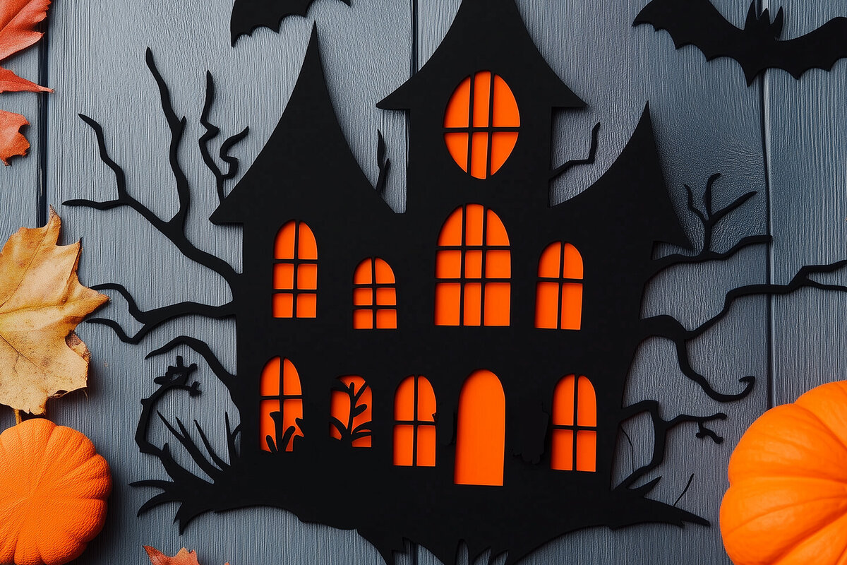 Intra απο ξύλο plywood 3mm-4mm πάχος – Spooktacular Haunted House Δίασταση  20x20 cm INTRAFABR-104118759