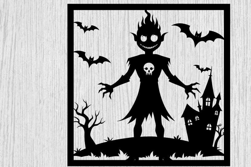 Intra απο ξύλο plywood 3mm-4mm πάχος – Spooky Ghost Halloween House Metal Art Δίασταση  20x20 cm INTRAFABR-101458343