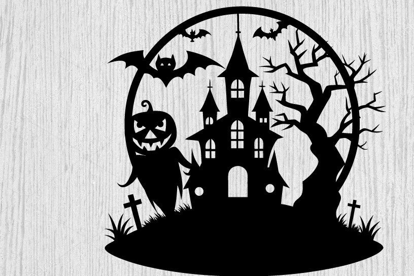 Intra απο ξύλο plywood 3mm-4mm πάχος – Spooky Ghost Halloween House Metal Art Δίασταση  20x20 cm INTRAFABR-101457879