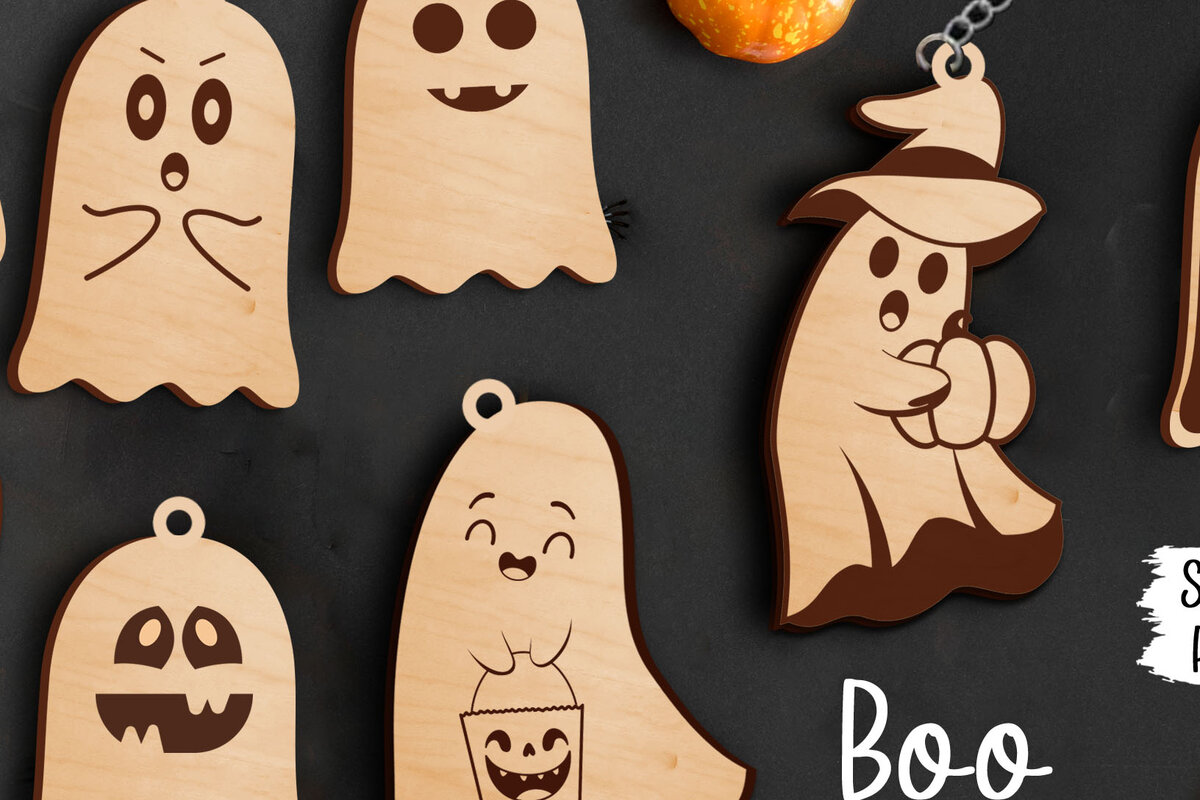 Intra απο ξύλο plywood 3mm-4mm πάχος – Spooky Halloween Ghost Keychains Δίασταση  5x5 cm INTRAFABR-76551648