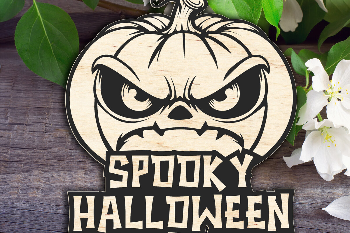 Intra απο ξύλο plywood 3mm-4mm πάχος – Τρομακτικό σημάδι κολοκύθας αποκριών Δίασταση  20x20 cm INTRAFABR-102296107