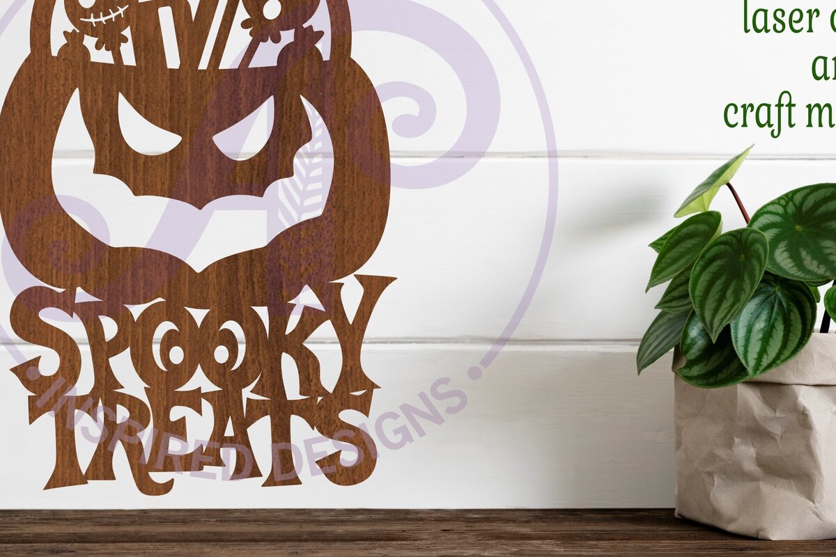 Intra απο ξύλο plywood 3mm-4mm πάχος – Spooky Treats Halloween Sign Laser Δίασταση  40x30 cm INTRAFABR-100501516