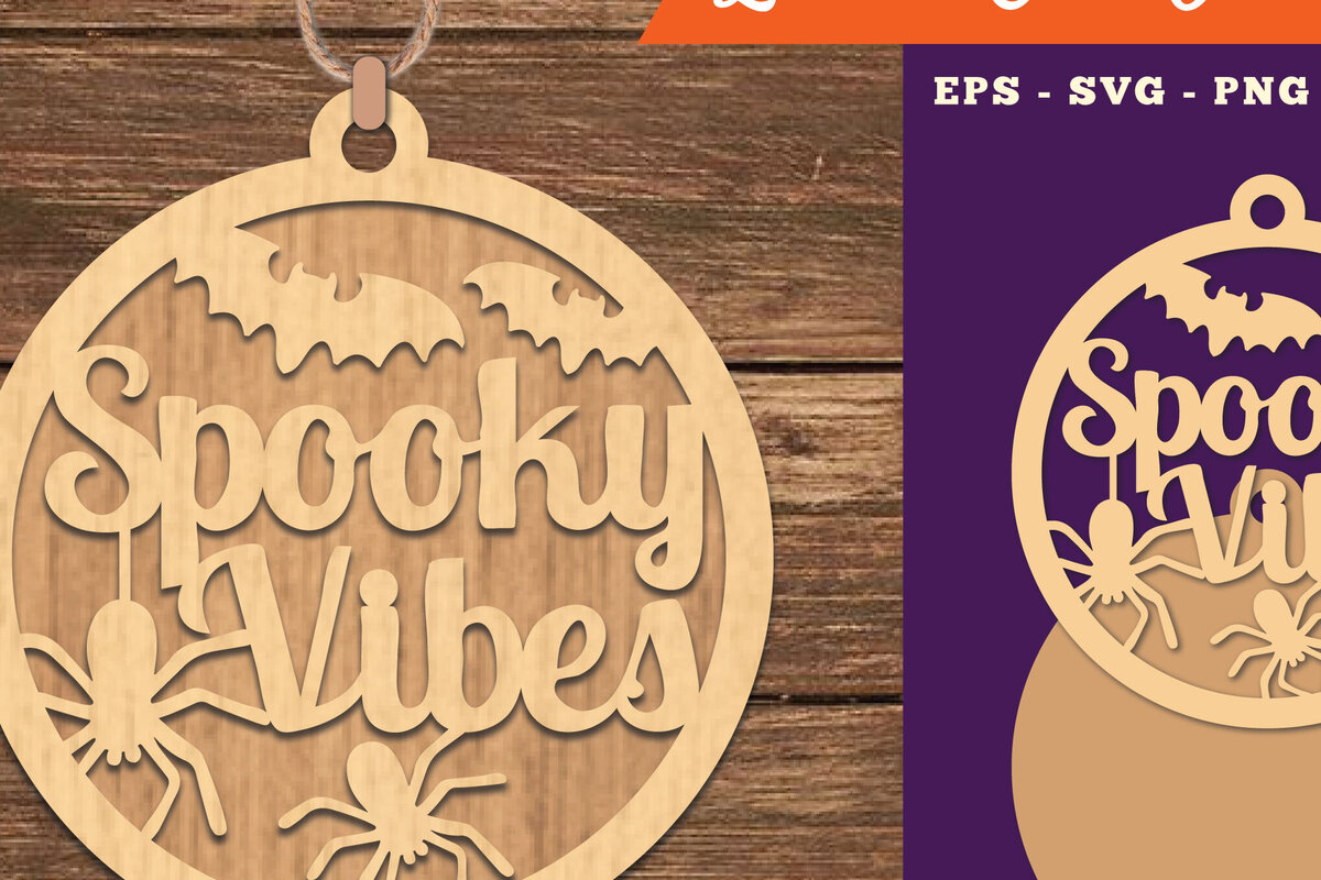 Intra απο ξύλο plywood 3mm-4mm πάχος – Spooky Vibes Στολίδι κοπής με λέιζερ Δίασταση  20x20 cm INTRAFABR-111385576