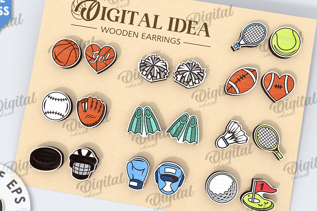 Intra απο ξύλο plywood 3mm-4mm πάχος – Αθλητικά σκουλαρίκια Bundle Δίασταση  5x5 cm INTRAFABR-116496654