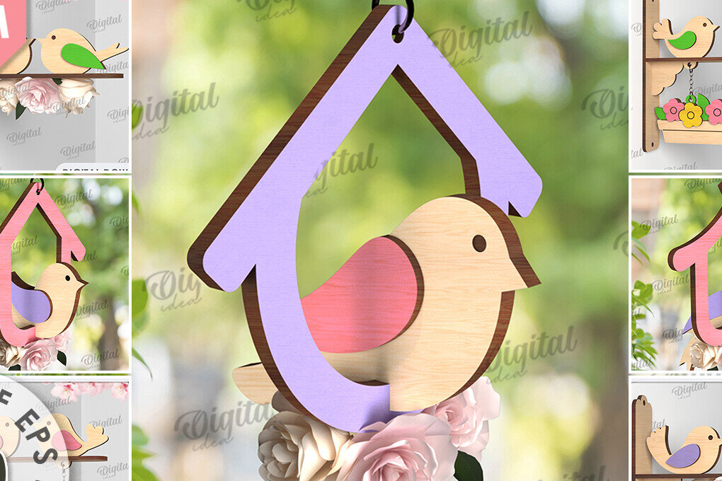 Intra απο ξύλο plywood 3mm-4mm πάχος – Δέσμη κοπής με λέιζερ Spring Bird Decor Δίασταση  20x20 cm INTRAFABR-116202137