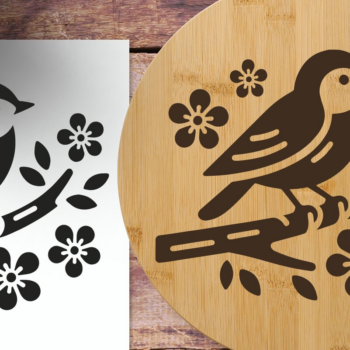 Intra απο ξύλο plywood 3mm-4mm πάχος – Spring Bird on Branch Laser χαραγμένο Δίασταση  20x20 cm INTRAFABR-125080293 - Image 2