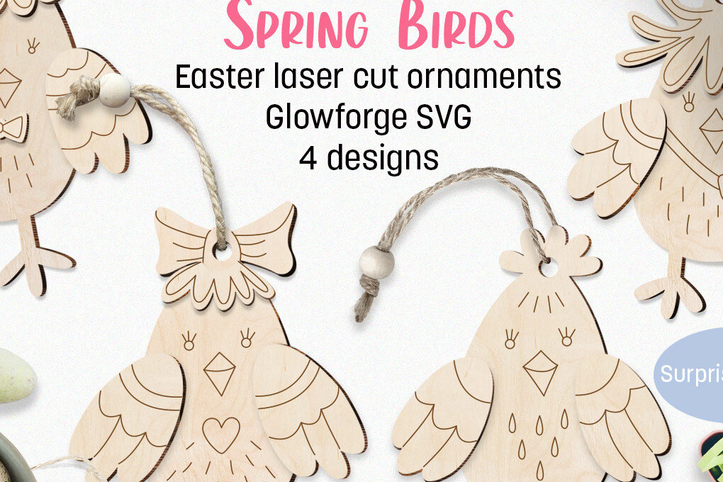 Intra απο ξύλο plywood 3mm-4mm πάχος – Στολίδι Spring Bird Glowforge Laser Δίασταση  20x20 cm INTRAFABR-58104650