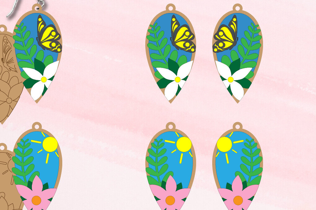 Intra απο ξύλο plywood 3mm-4mm πάχος – Ανοιξιάτικα σκουλαρίκια 5 Δίασταση  5x5 cm INTRAFABR-93868790