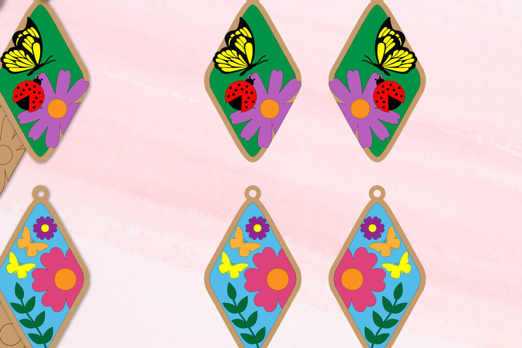 Intra απο ξύλο plywood 3mm-4mm πάχος – Ανοιξιάτικα Σκουλαρίκια-Cut και Score Δίασταση  5x5 cm INTRAFABR-92379846