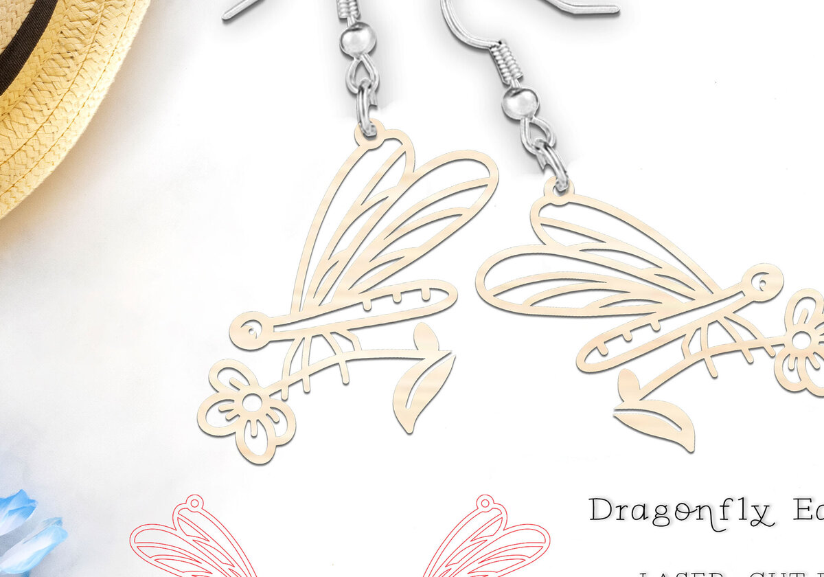 Intra απο ξύλο plywood 3mm-4mm πάχος – Σκουλαρίκια λέιζερ Spring Flower Dragonfly Δίασταση  5x5 cm INTRAFABR-118421344