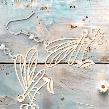 Intra απο ξύλο plywood 3mm-4mm πάχος – Σκουλαρίκια λέιζερ Spring Flower Dragonfly Δίασταση  5x5 cm INTRAFABR-118421344 - Image 2