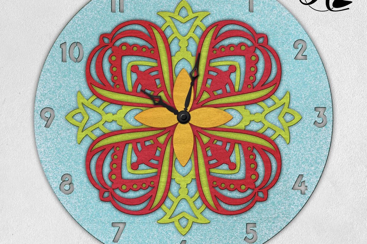 Intra απο ξύλο plywood 3mm-4mm πάχος – Ανοιξιάτικα λουλούδια Mandala Ρολόι Δίασταση  20x20 cm INTRAFABR-95903510