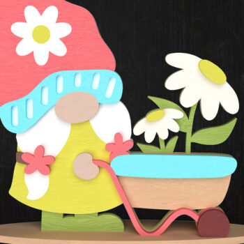 Intra απο ξύλο plywood 3mm-4mm πάχος – Spring Gnome με ντεκόρ καροτσιού Daisy Δίασταση  20x20 cm INTRAFABR-113514063 - Image 1