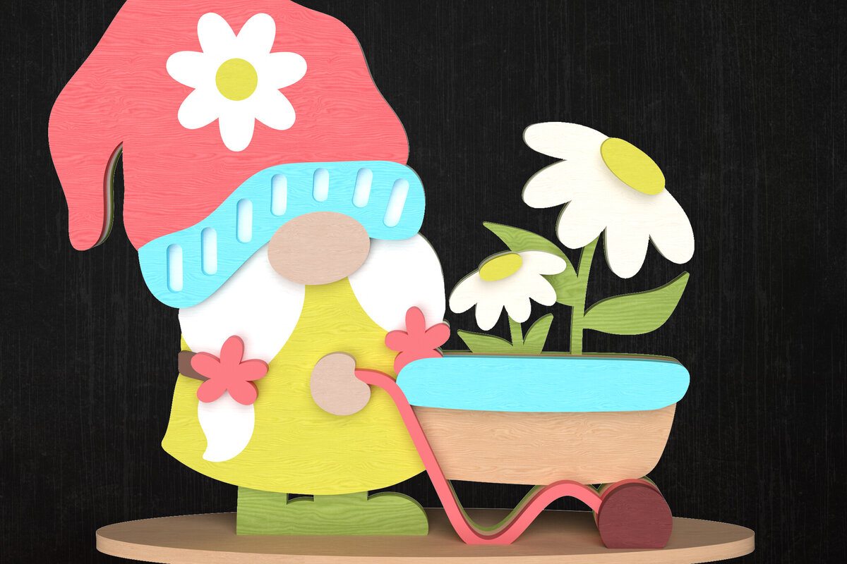 Intra απο ξύλο plywood 3mm-4mm πάχος – Spring Gnome με ντεκόρ καροτσιού Daisy Δίασταση  20x20 cm INTRAFABR-113514063