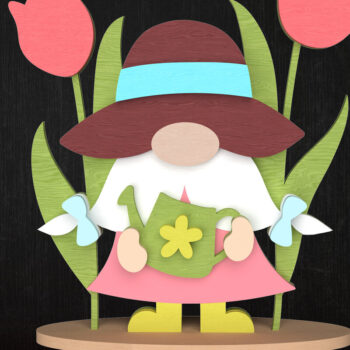 Intra απο ξύλο plywood 3mm-4mm πάχος – Άνοιξη Gnome με διακόσμηση τουλίπας Δίασταση  20x20 cm INTRAFABR-113514039 - Image 1