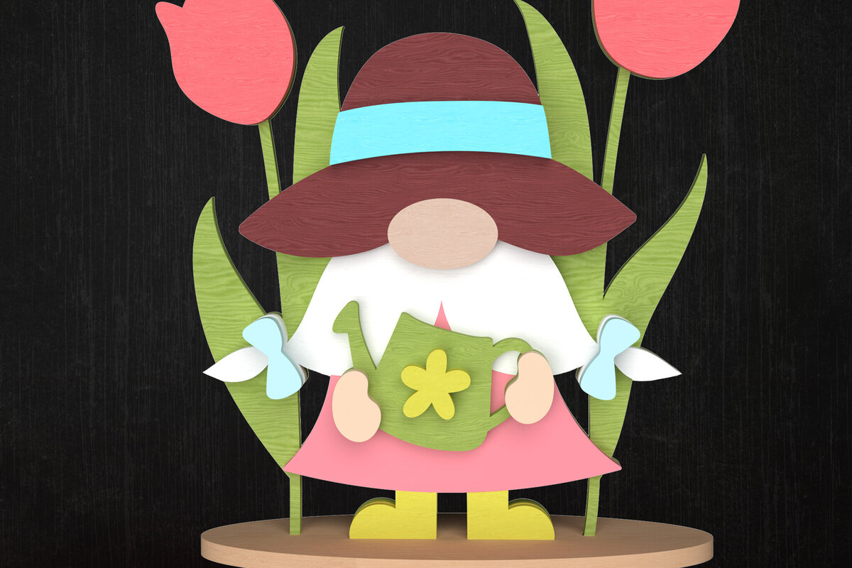 Intra απο ξύλο plywood 3mm-4mm πάχος – Άνοιξη Gnome με διακόσμηση τουλίπας Δίασταση  20x20 cm INTRAFABR-113514039