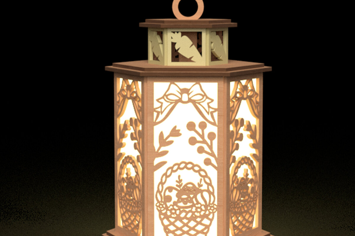 Intra απο ξύλο plywood 3mm-4mm πάχος – Ανοιξιάτικο Φανάρι με Πασχαλινό Καλάθι Δίασταση  20x20 cm INTRAFABR-115570524