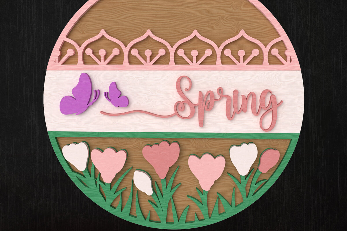 Intra απο ξύλο plywood 3mm-4mm πάχος – Ανοιξιάτικο περιθώριο στρογγυλό Δίασταση  20x20 cm INTRAFABR-112942308