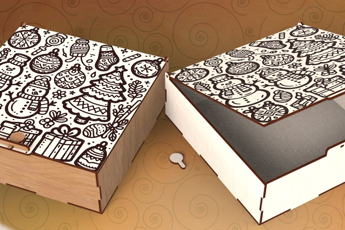 Intra απο ξύλο plywood 3mm-4mm πάχος – Τετράγωνο κουτί με καπάκι για δώρα εορτών Δίασταση  20x20 cm INTRAFABR-109675650