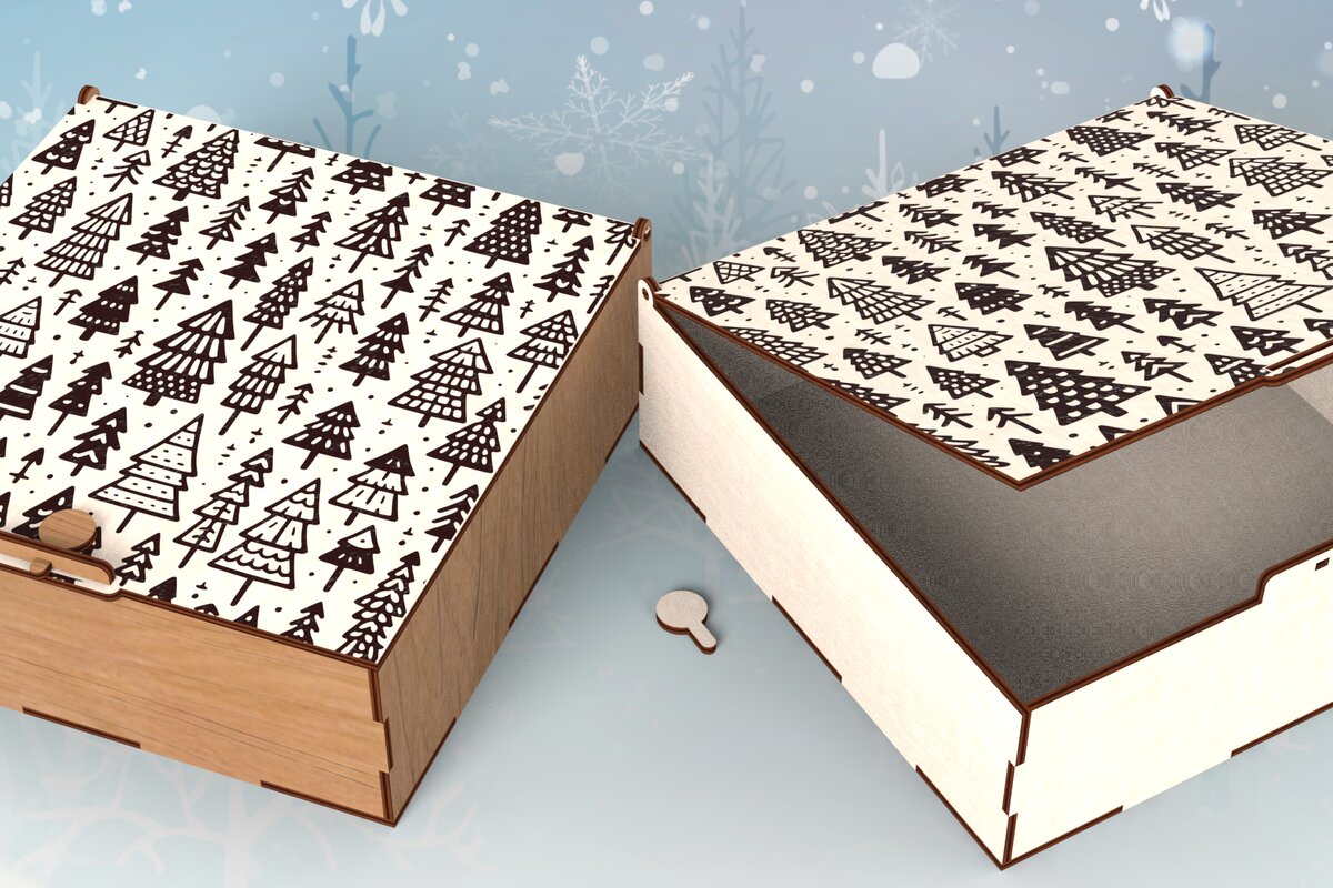 Intra απο ξύλο plywood 3mm-4mm πάχος – Τετράγωνο Χριστουγεννιάτικο Δώρο με Αρθρωτό Καπάκι Κουτί Δίασταση  20x20 cm INTRAFABR-109675662