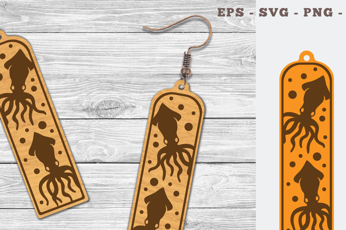 Intra απο ξύλο plywood 3mm-4mm πάχος – Σκουλαρίκια κομμένα με λέιζερ Squid Δίασταση  5x5 cm INTRAFABR-103064914