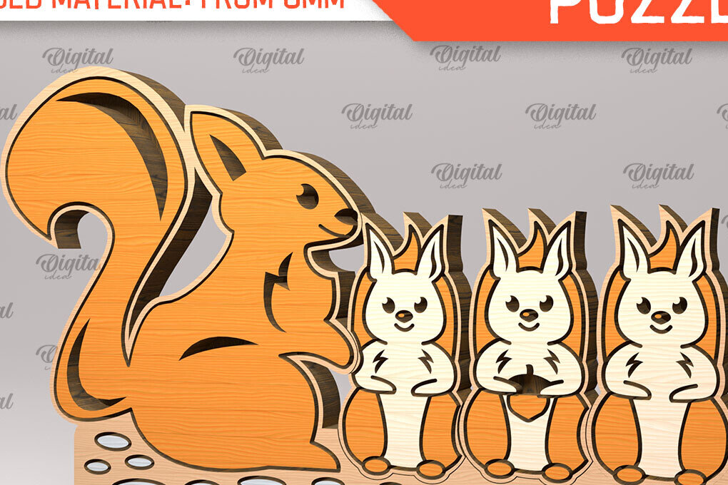 Intra απο ξύλο plywood 3mm-4mm πάχος – Squirrel Family Puzzle Δίασταση  20x20 cm INTRAFABR-99619250