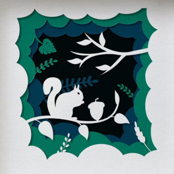 Intra απο ξύλο plywood 3mm-4mm πάχος – Squirrel Forest Shadow Box, 3D χαρτί Δίασταση  20x20 cm INTRAFABR-57913337 - Image 1