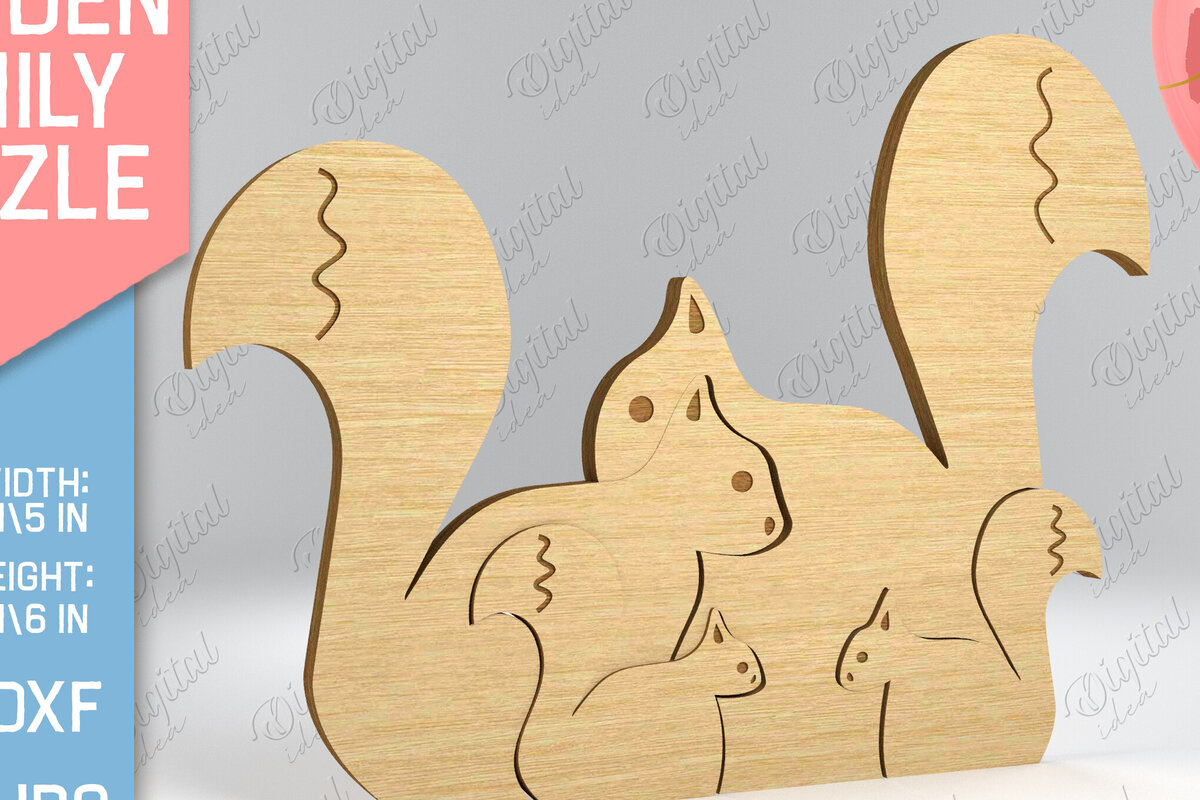 Intra απο ξύλο plywood 3mm-4mm πάχος – Σκίουρος. Ξύλινο Family Puzzle Laser Δίασταση  20x20 cm INTRAFABR-83146710