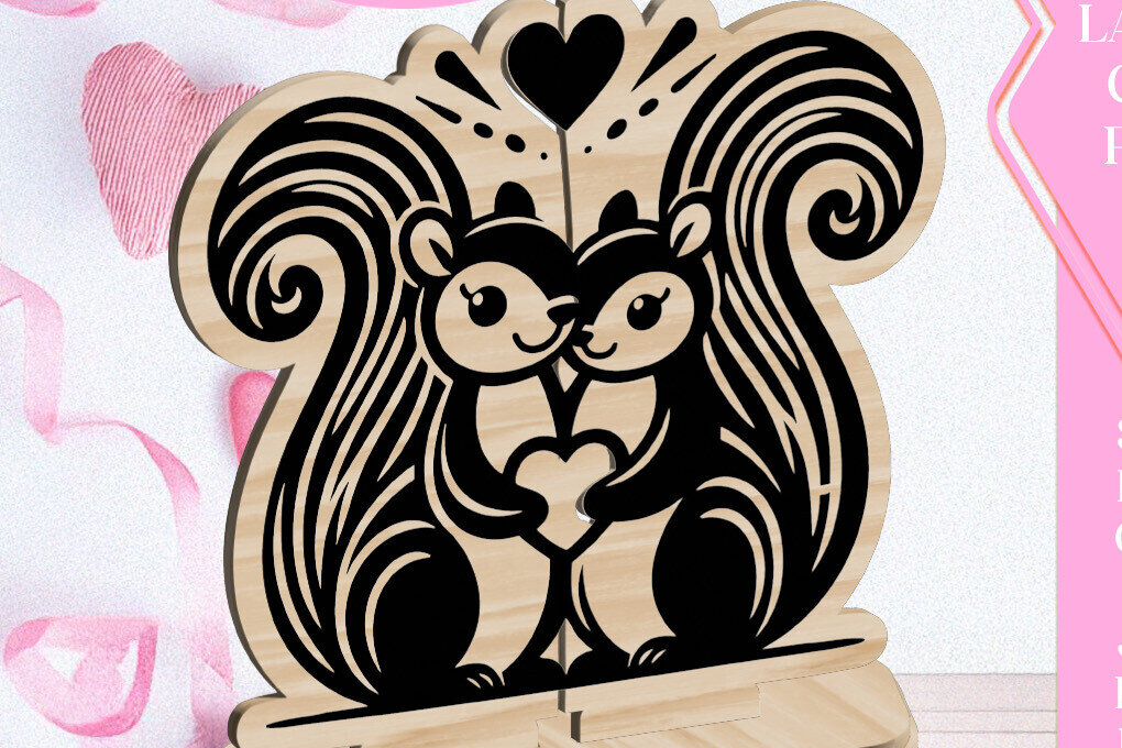 Intra απο ξύλο plywood 3mm-4mm πάχος – Squirrels Love Valentine Στολίδι Λέιζερ Δίασταση  20x20 cm INTRAFABR-113205772