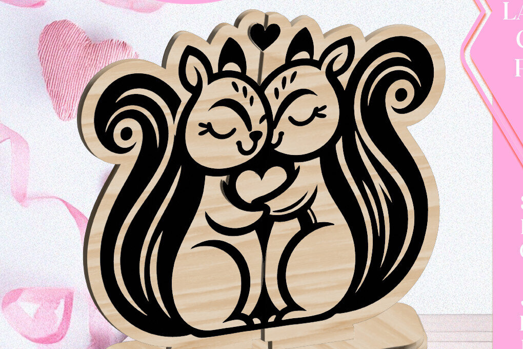 Intra απο ξύλο plywood 3mm-4mm πάχος – Squirrels Love Valentine Στολίδι Λέιζερ Δίασταση  20x20 cm INTRAFABR-113205428