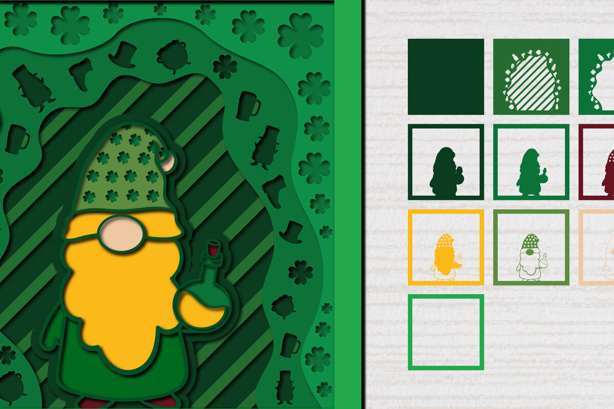 Intra απο ξύλο plywood 3mm-4mm πάχος – St. Patrick Gnome 3d Paper Cut Δίασταση  20x20 cm INTRAFABR-61782758