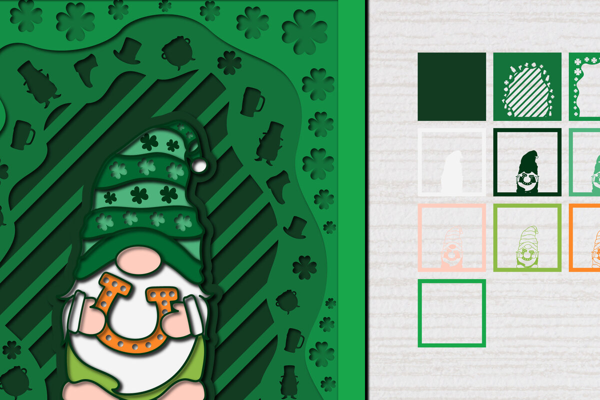 Intra απο ξύλο plywood 3mm-4mm πάχος – St. Patrick Gnome 3d Paper Cut Δίασταση  20x20 cm INTRAFABR-61783071