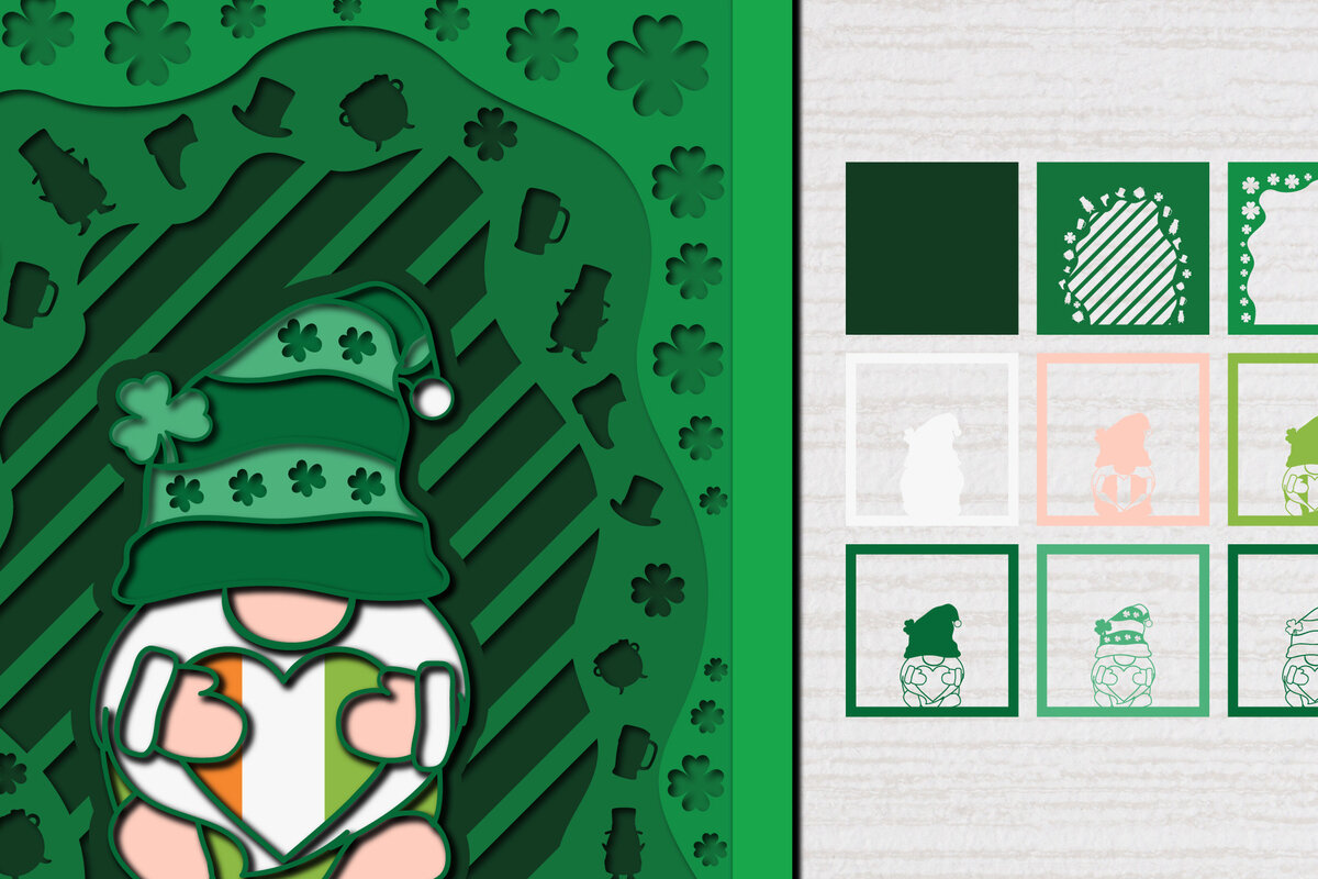 Intra απο ξύλο plywood 3mm-4mm πάχος – St. Patrick Gnome 3d Paper Cut Δίασταση  20x20 cm INTRAFABR-61783149