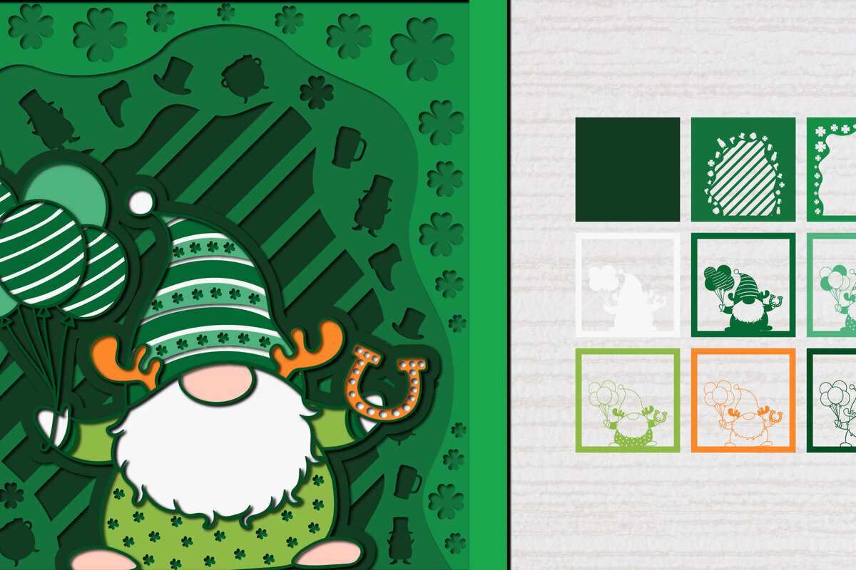 Intra απο ξύλο plywood 3mm-4mm πάχος – St. Patrick Gnome 3d Paper Cut Δίασταση  20x20 cm INTRAFABR-61783302